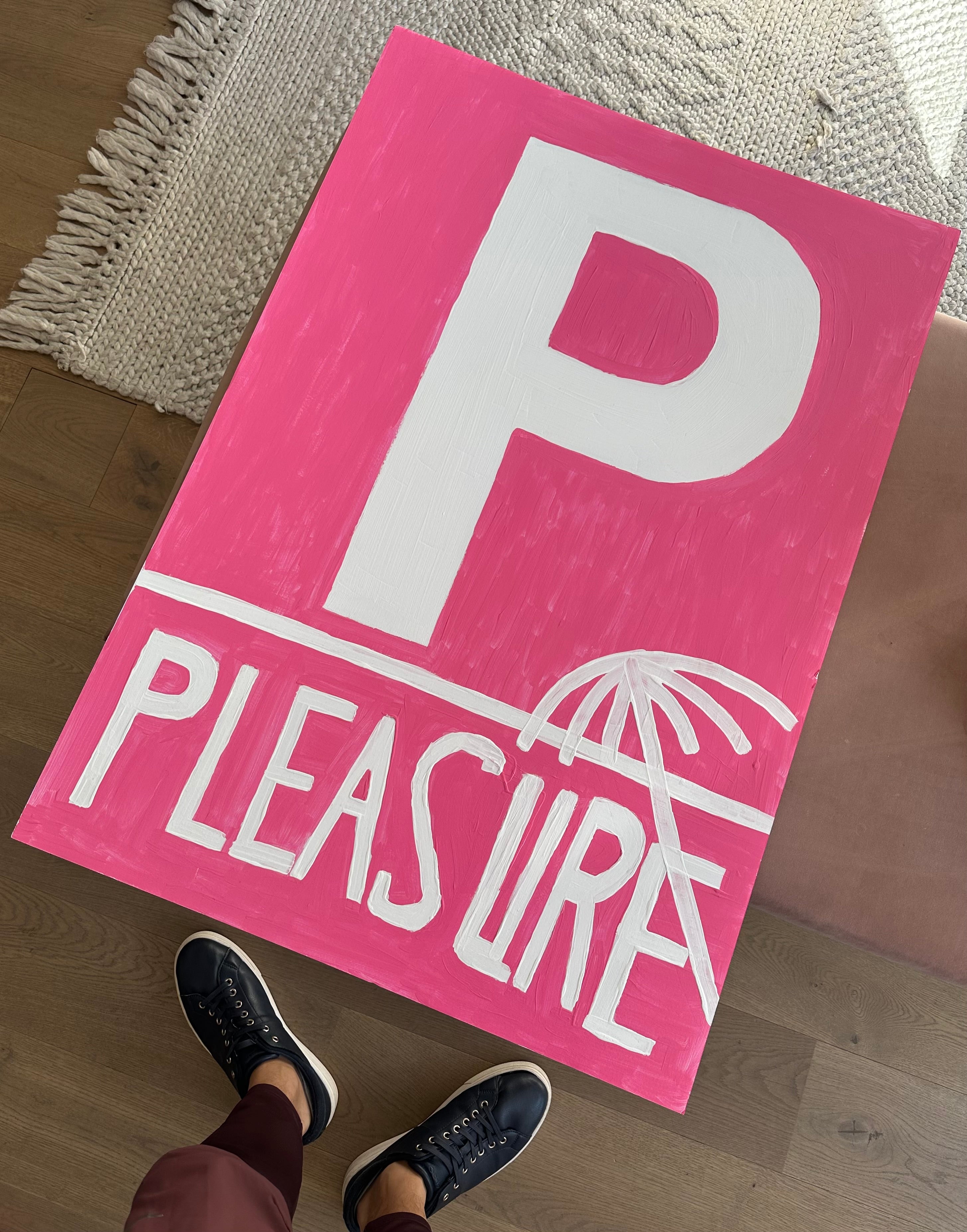 Pleasure- original inspirational wall art acrylic pink and white.