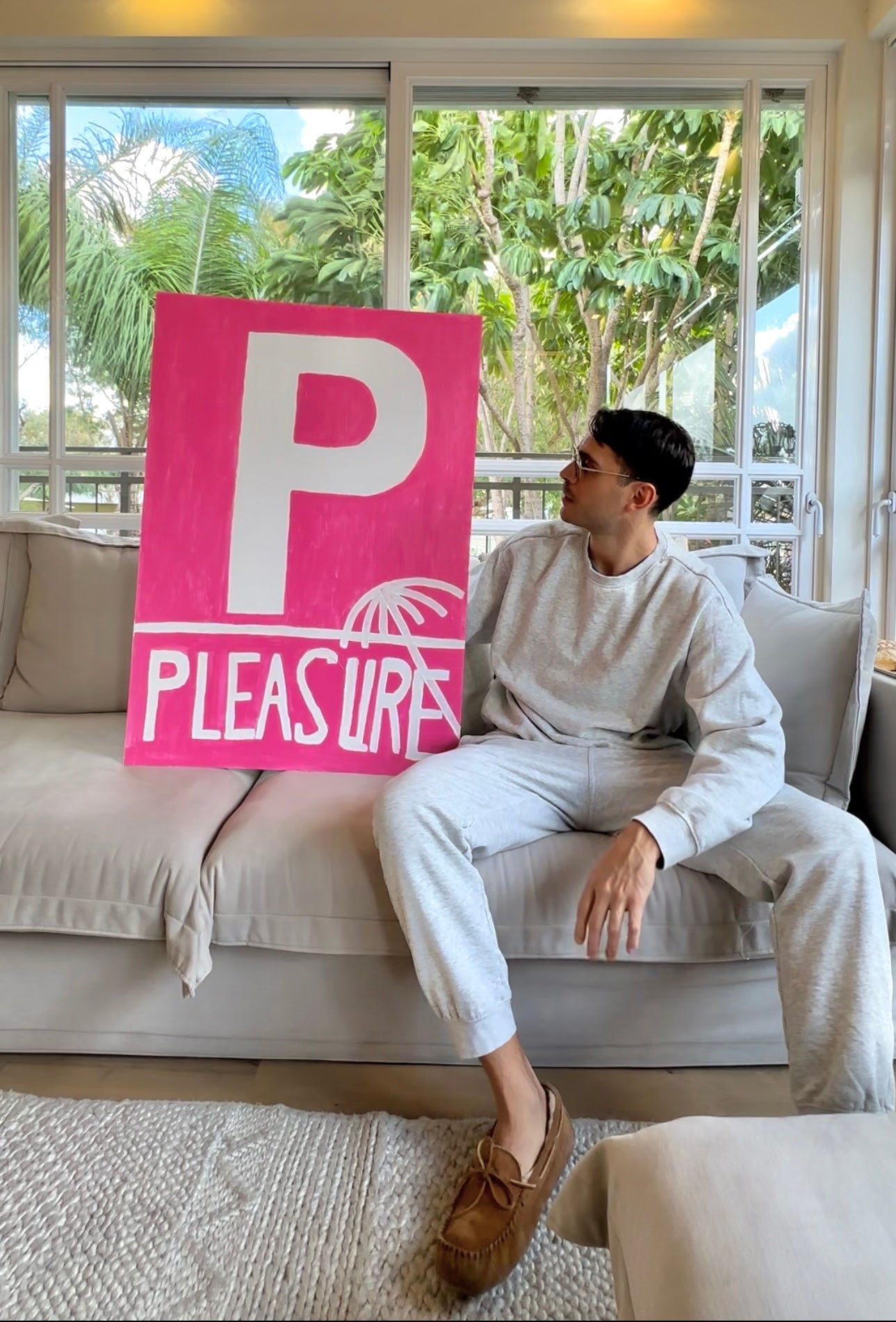 Pleasure- original inspirational wall art acrylic pink and white.
